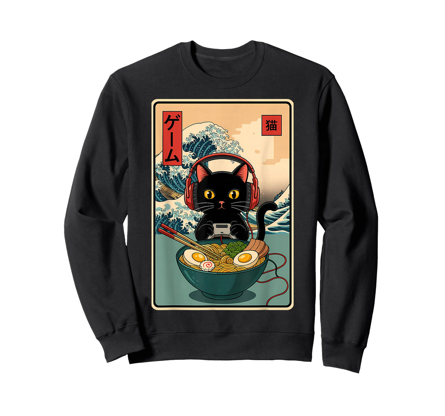 Kawaii Gamer Cat Ramen Retro Japanese Funny Cat Gaming T-Shirt
