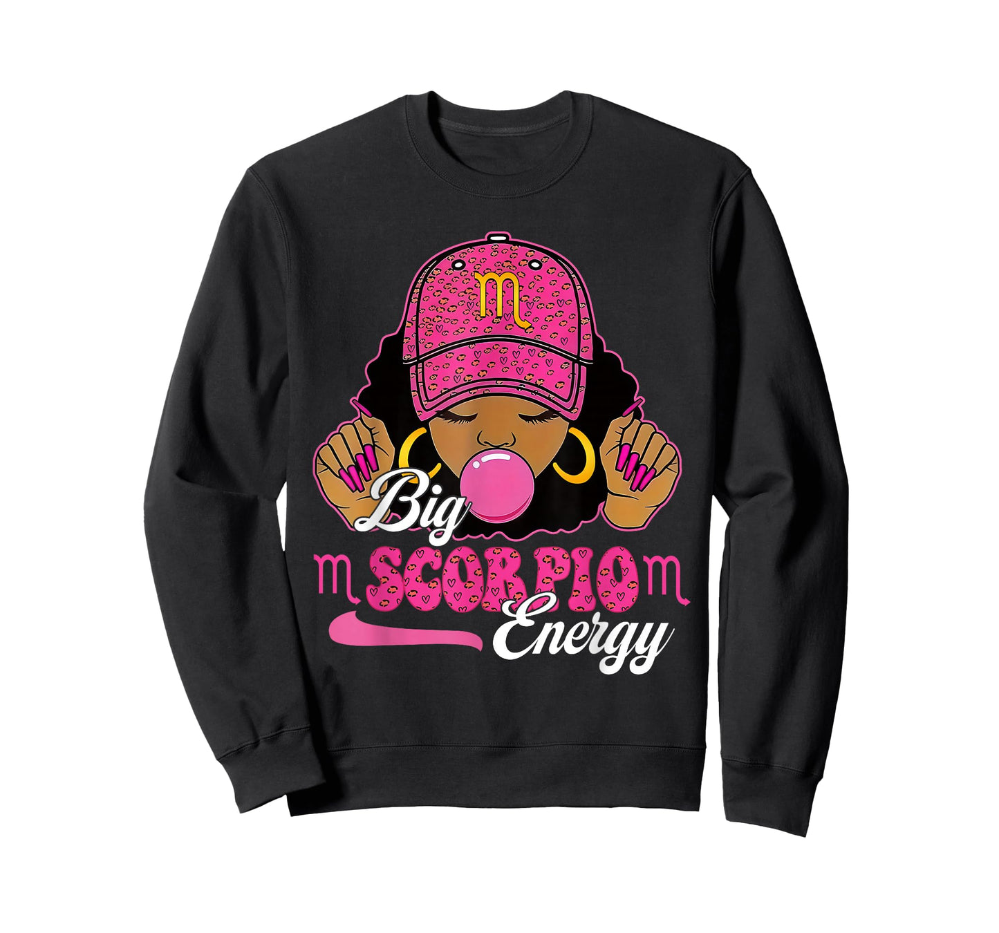 Big Scorpio Energy Black Girl with Pink Cap Zodiac Birthday T-Shirt