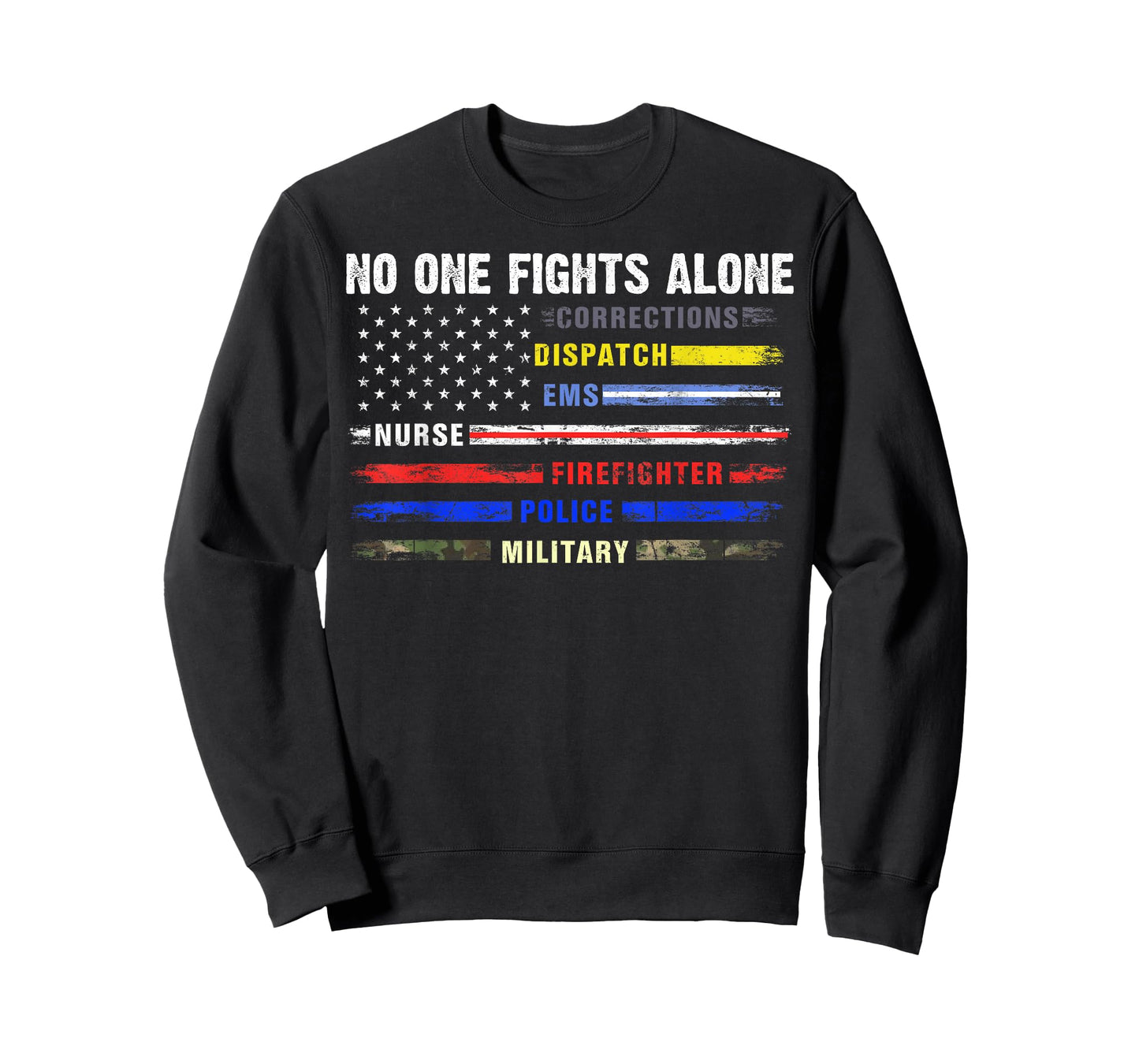 No-One Fight Alone First-Responder Heroes USA American Flag T-Shirt Small