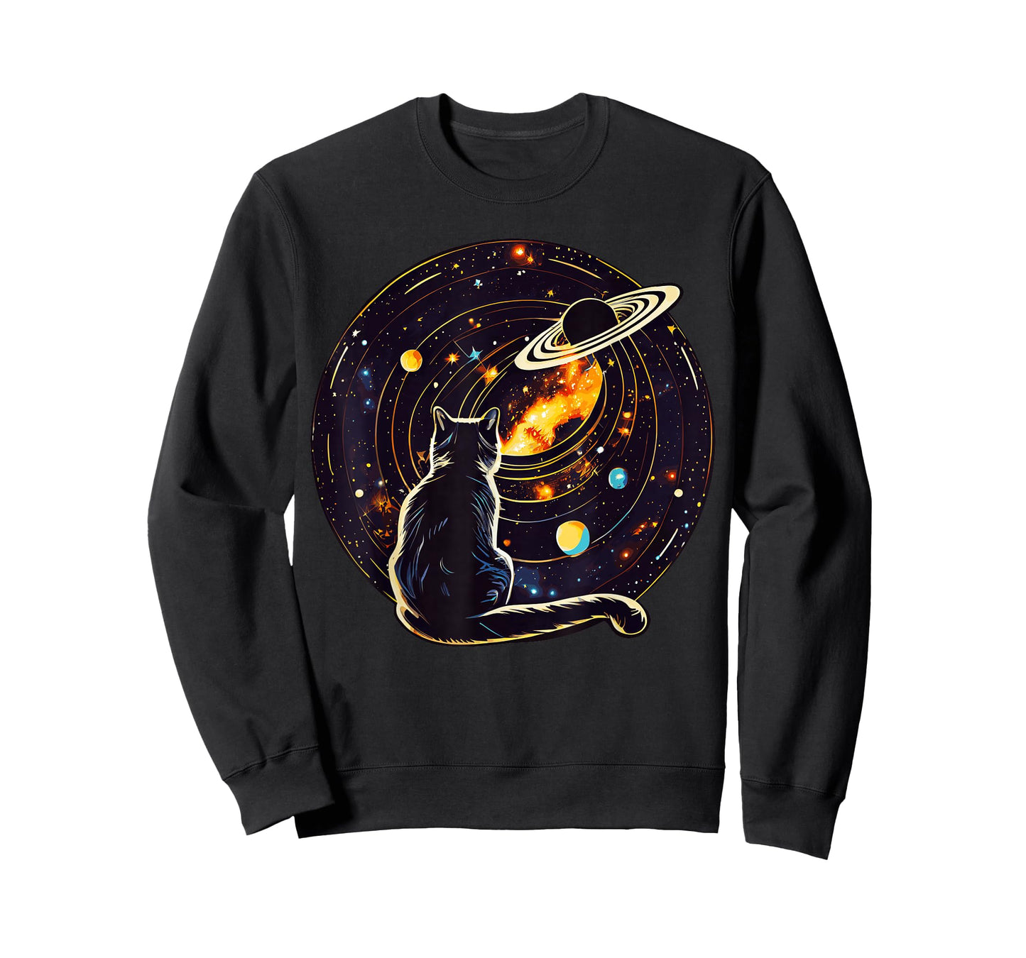 Cat Dad, Lover T-Shirt: Cat Staring at Planet Saturn