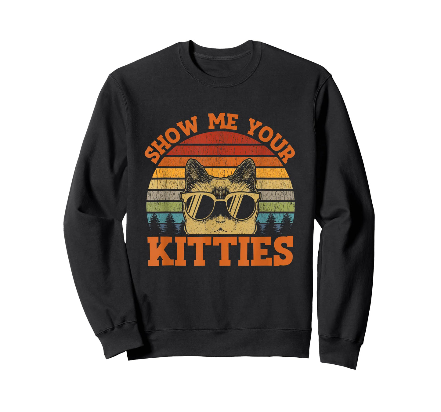 Show Me Your Kitties Funny Cat Lover Vintage Retro Sunset T-Shirt