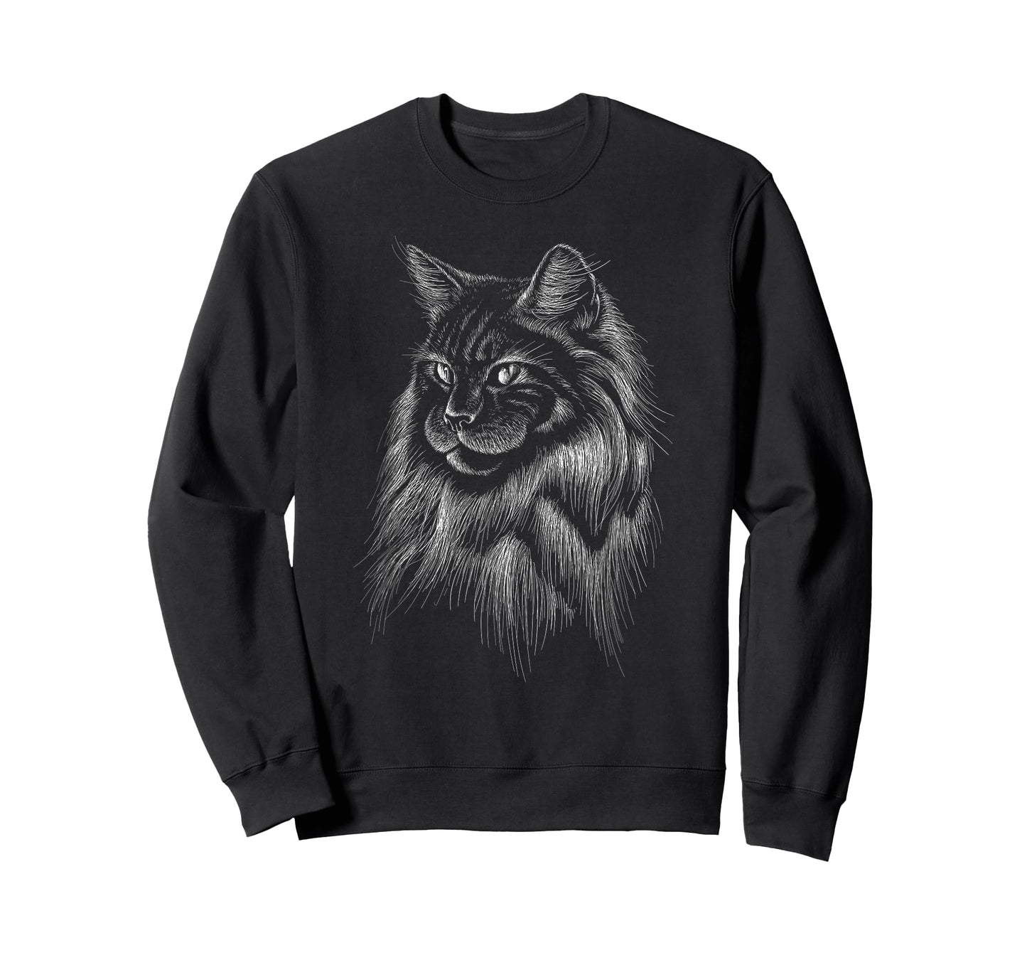 Artistic Domestic Long Haired Cat Cute Hand Drawn Animal Gif Men Women Kids T-Shirt