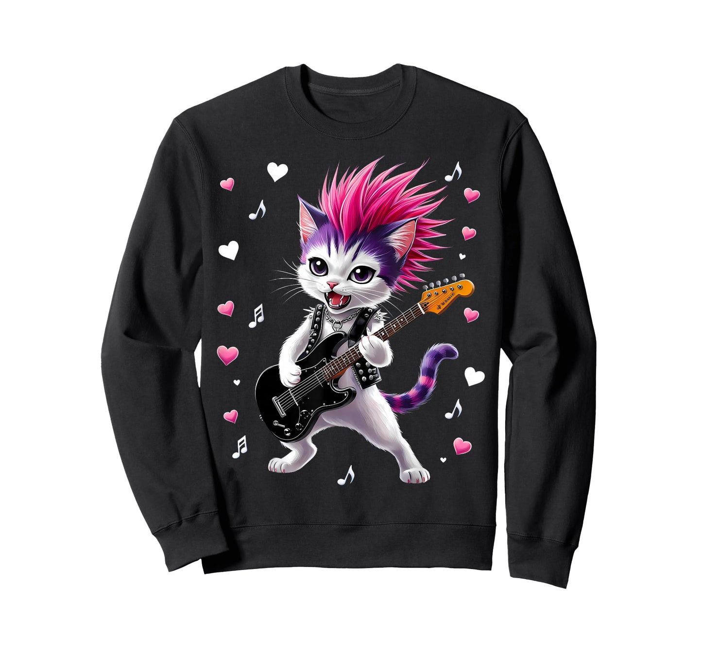 Cute Punk Cat, Rock'n Roll Guitar Cat, Guitar Band Funny T-Shirt