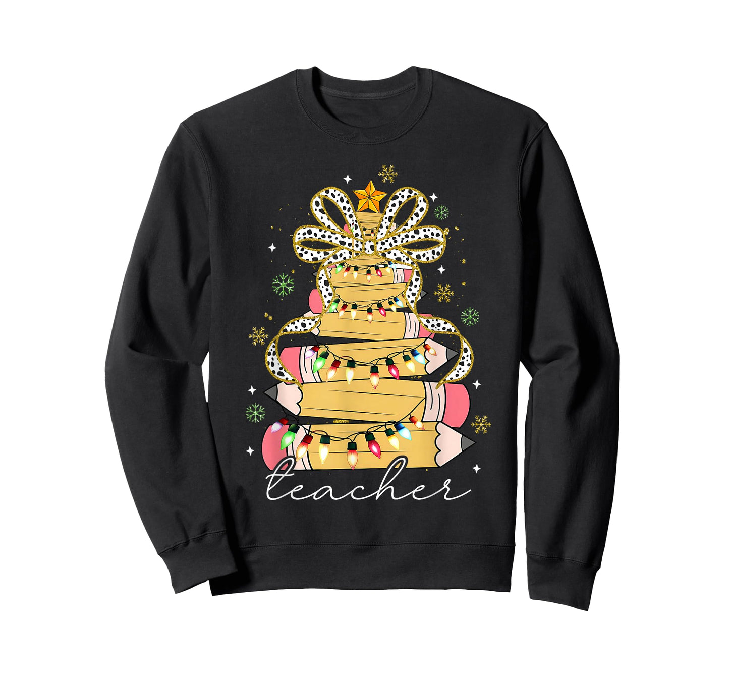 Teacher Coquette Bow Christmas Xmas Tree Pencils Holiday T-Shirt