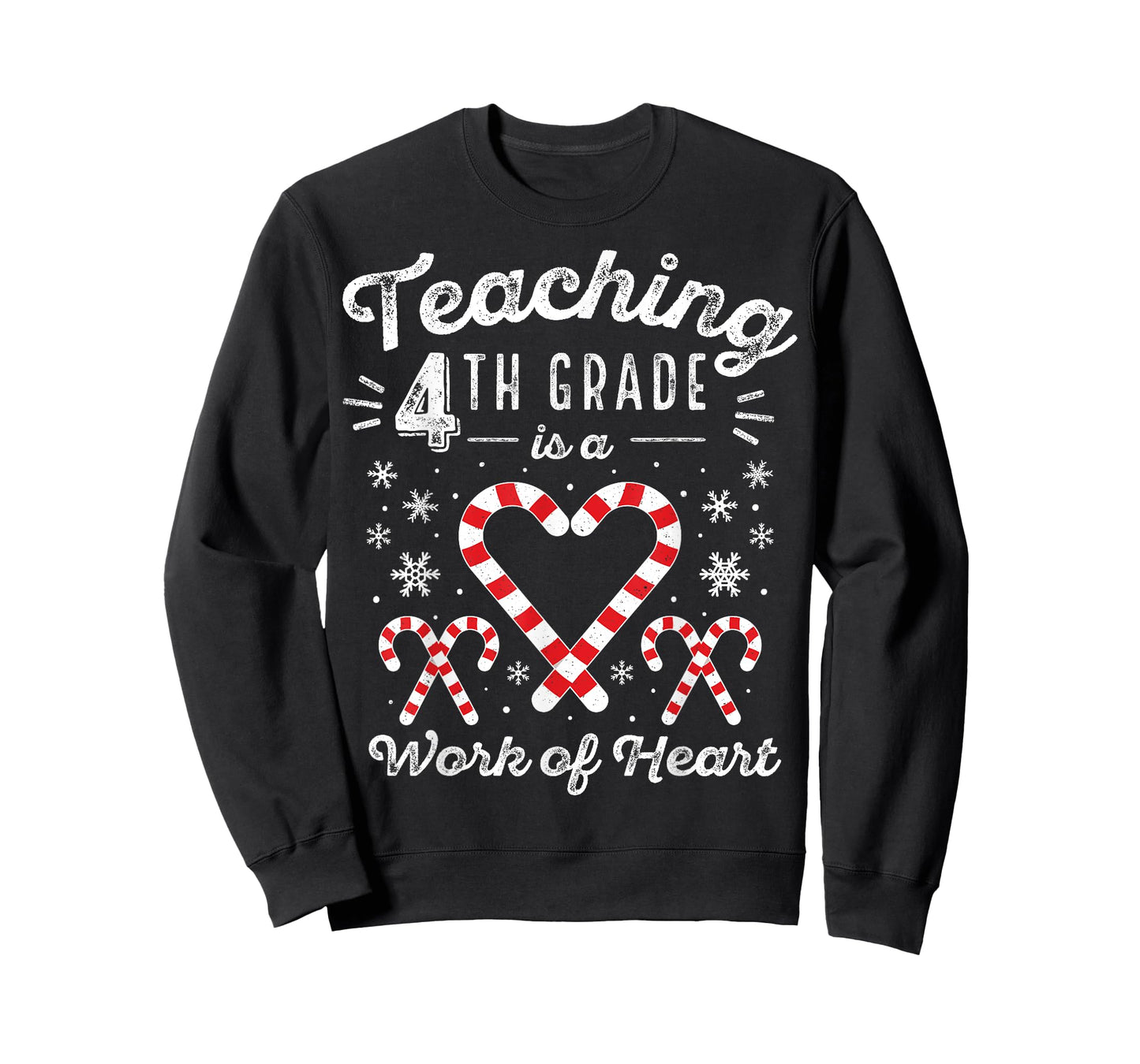Christmas Candy Cane Work of Heart Fourth 4th Grade Teacher Men Women Kids T-Shirt
