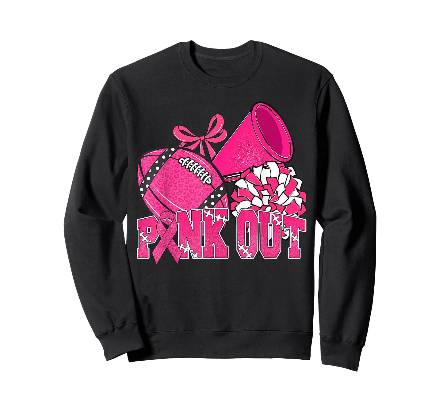 Pink Out Football Pink Bow Cheer Breast Cancer Awareness T-Shirt