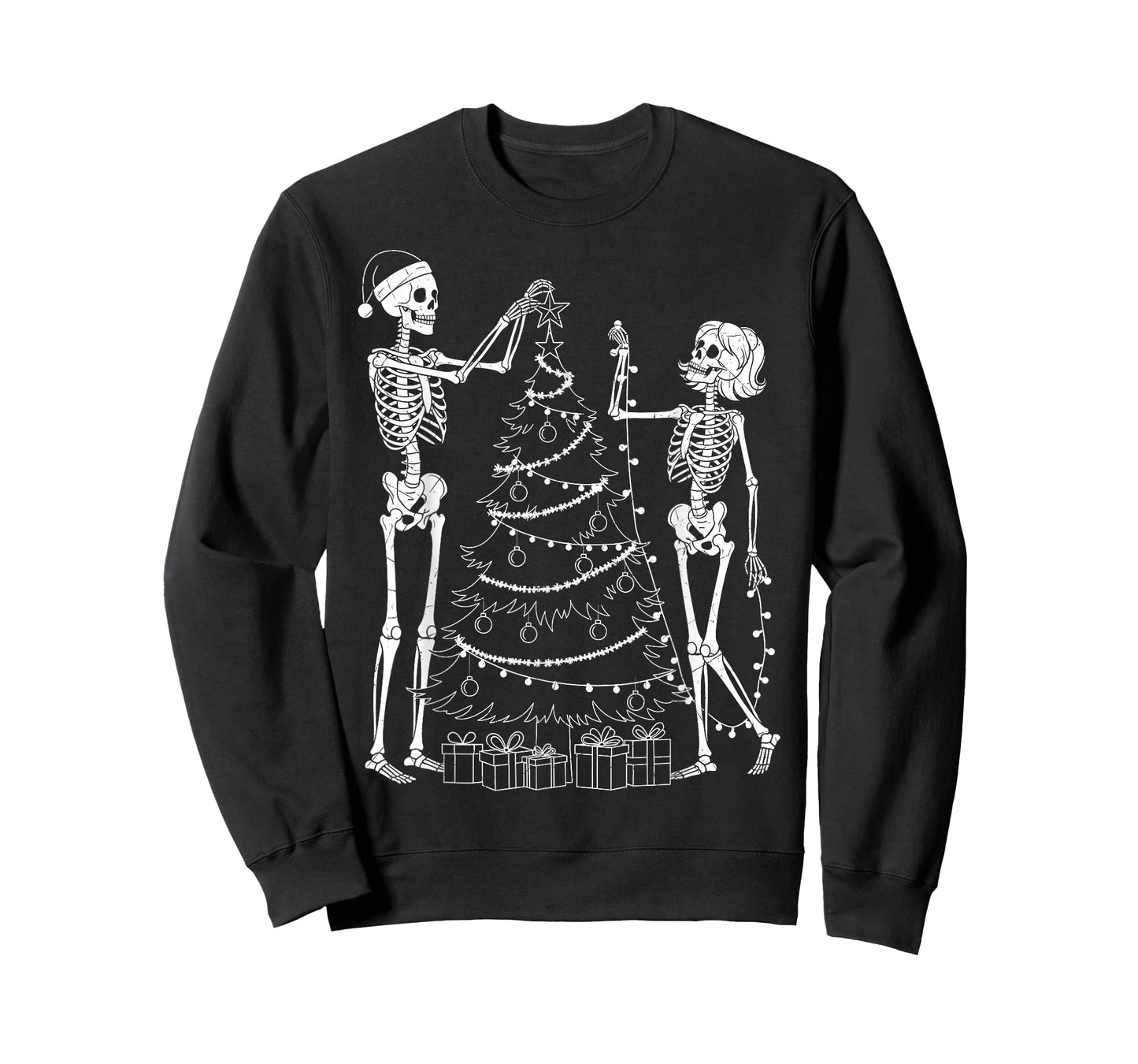 Spooky Christmas Skeletons Decorating Tree Funny Holiday T-Shirt