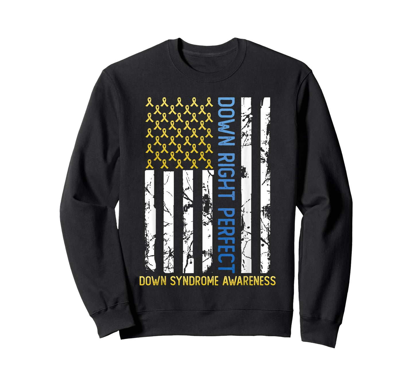 Down Right Perfect Yellow & Blue American Flag Down Syndrome T-Shirt
