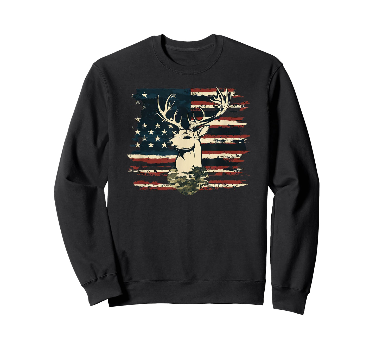 Deer Camo USA Flag Deer Elk Buck Hunting Graphic T-Shirt