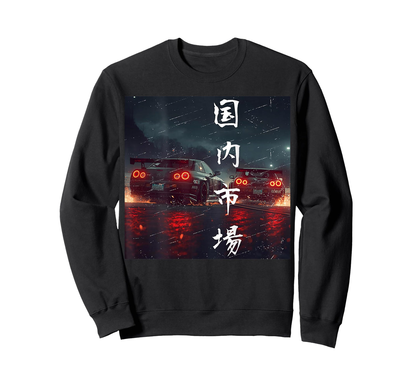 Backprint JDM Drift Race Cars Racing Rainy Night Scene Art T-Shirt