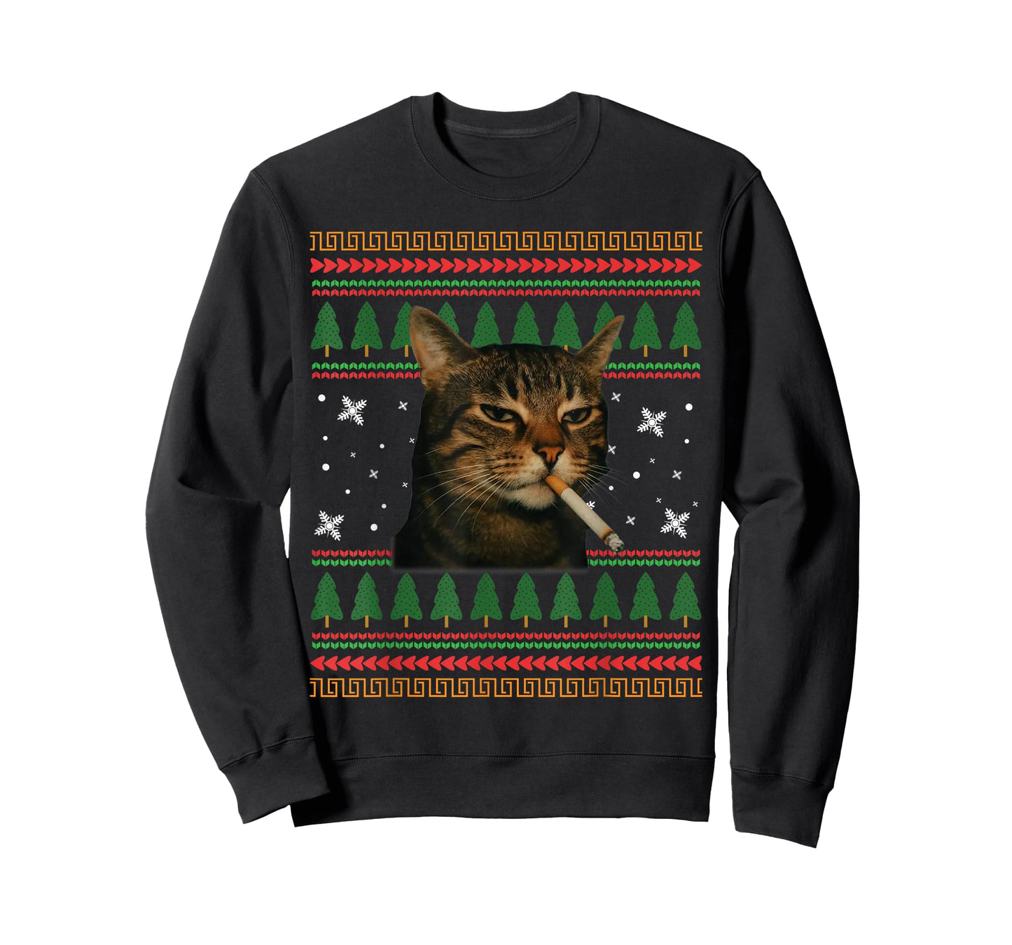 Funny Smoking Cat Meme Christmas Ugly Sweater Cat Lovers T-Shirt