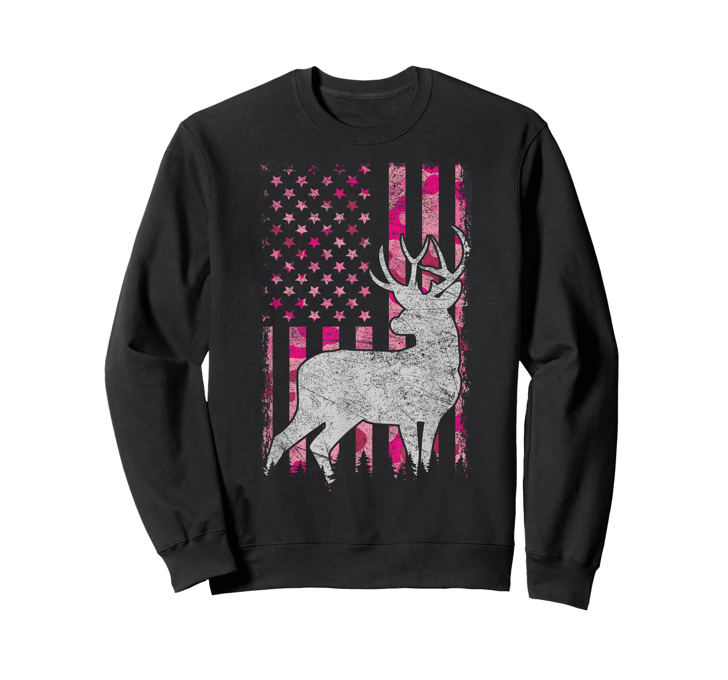 Women Girls Patriotic Pink Camo USA Flag Deer Hunter T-Shirt