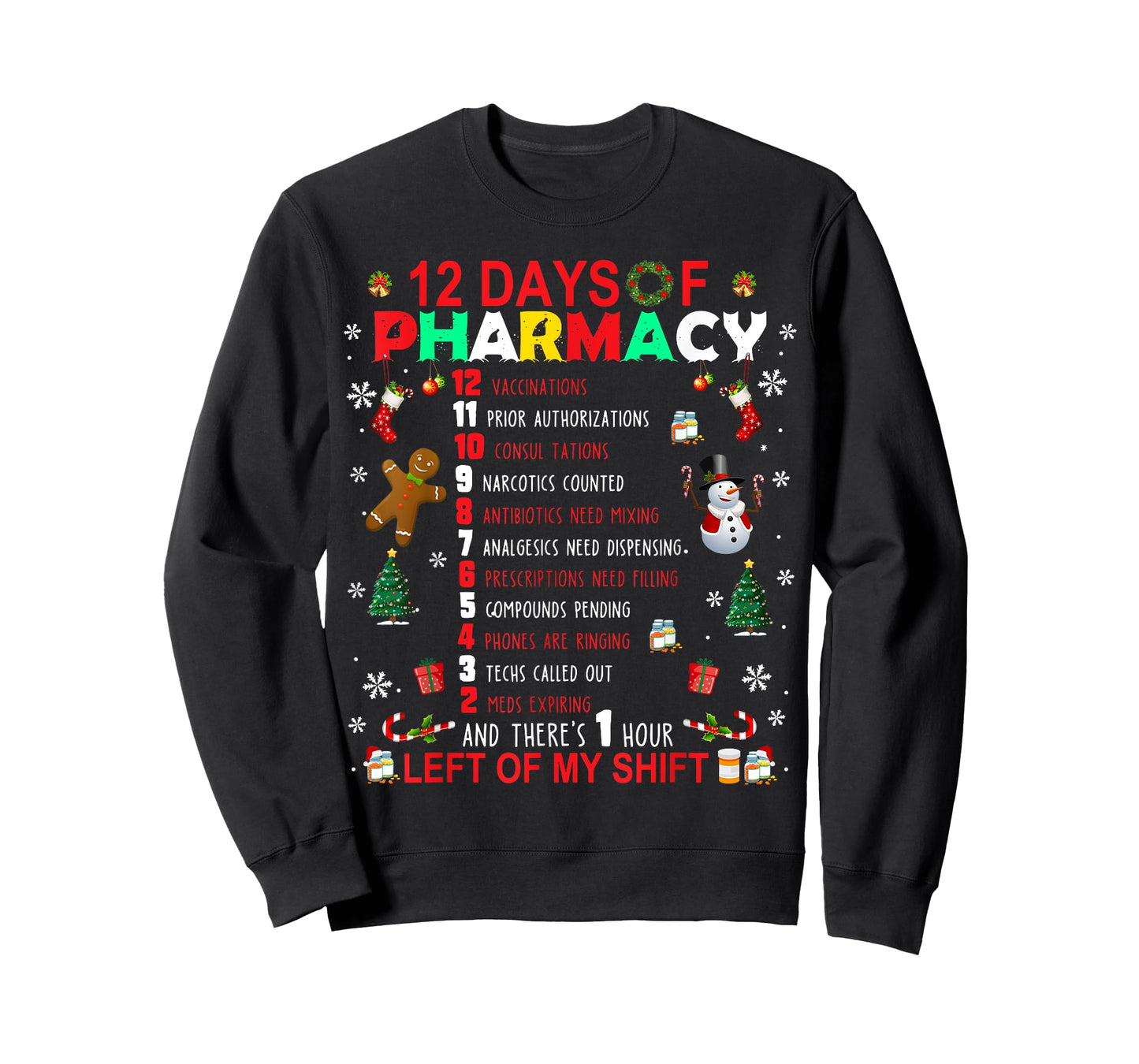 12 Days Of Pharmacy Funny Christmas Pharmacist Tech Xmas T-Shirt