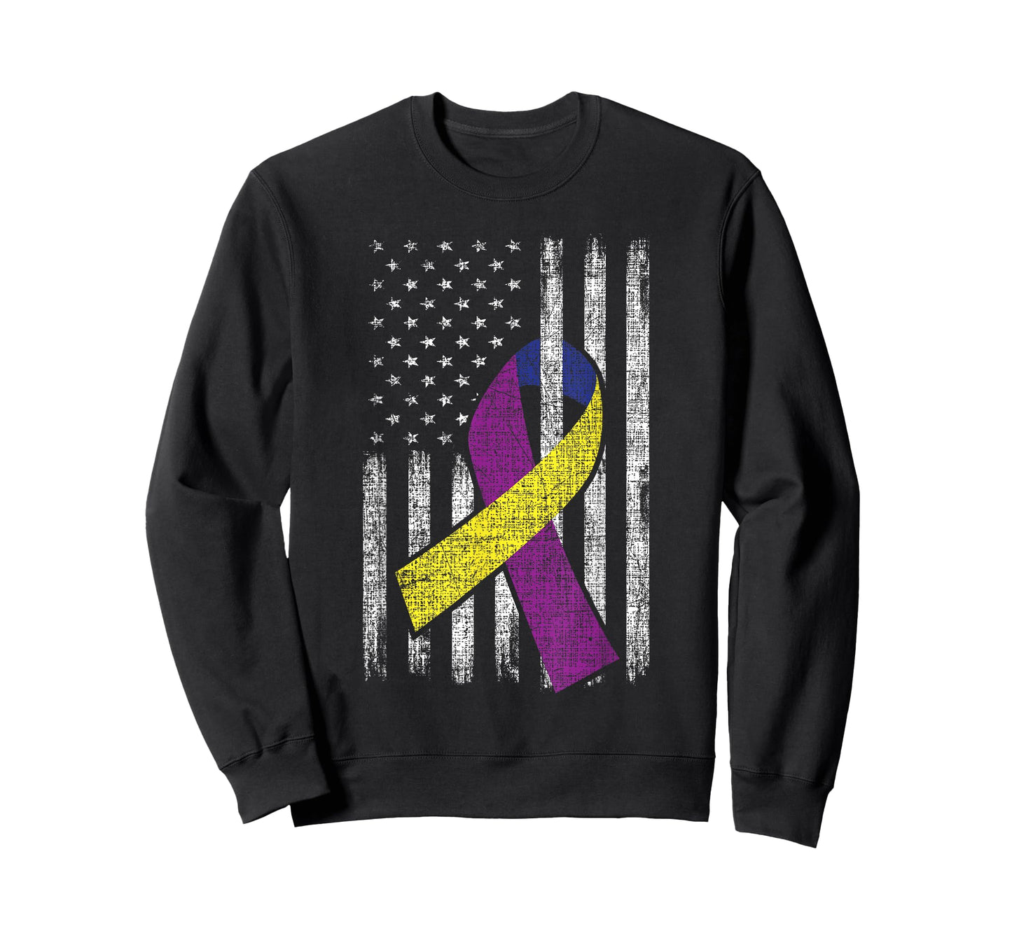 Bladder Cancer Awareness Purple Gold Ribbon American Flag Women Men T-Shirt