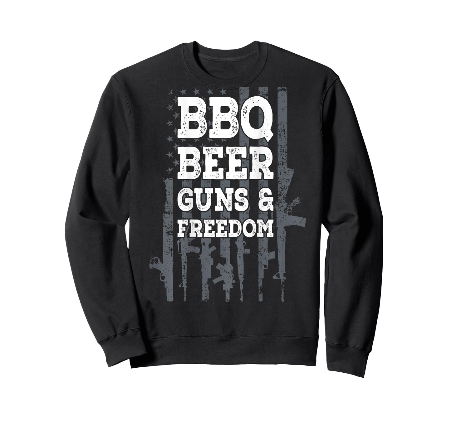 BBQ BEER GUNS & FREEDOM - USA Flag BBQ Drinking Gun ON BACK T-Shirt for Women Men