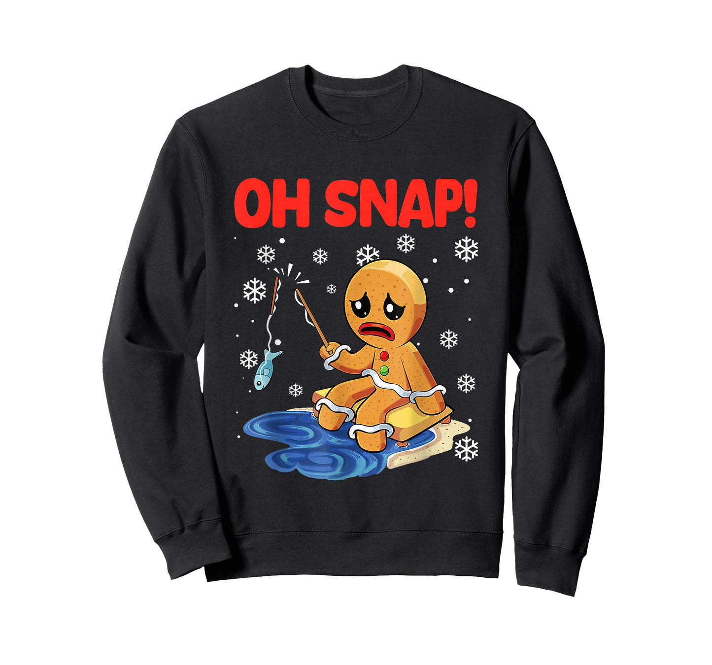 Christmas Gingerbread Man Oh Snap Ice Fishing T-Shirt