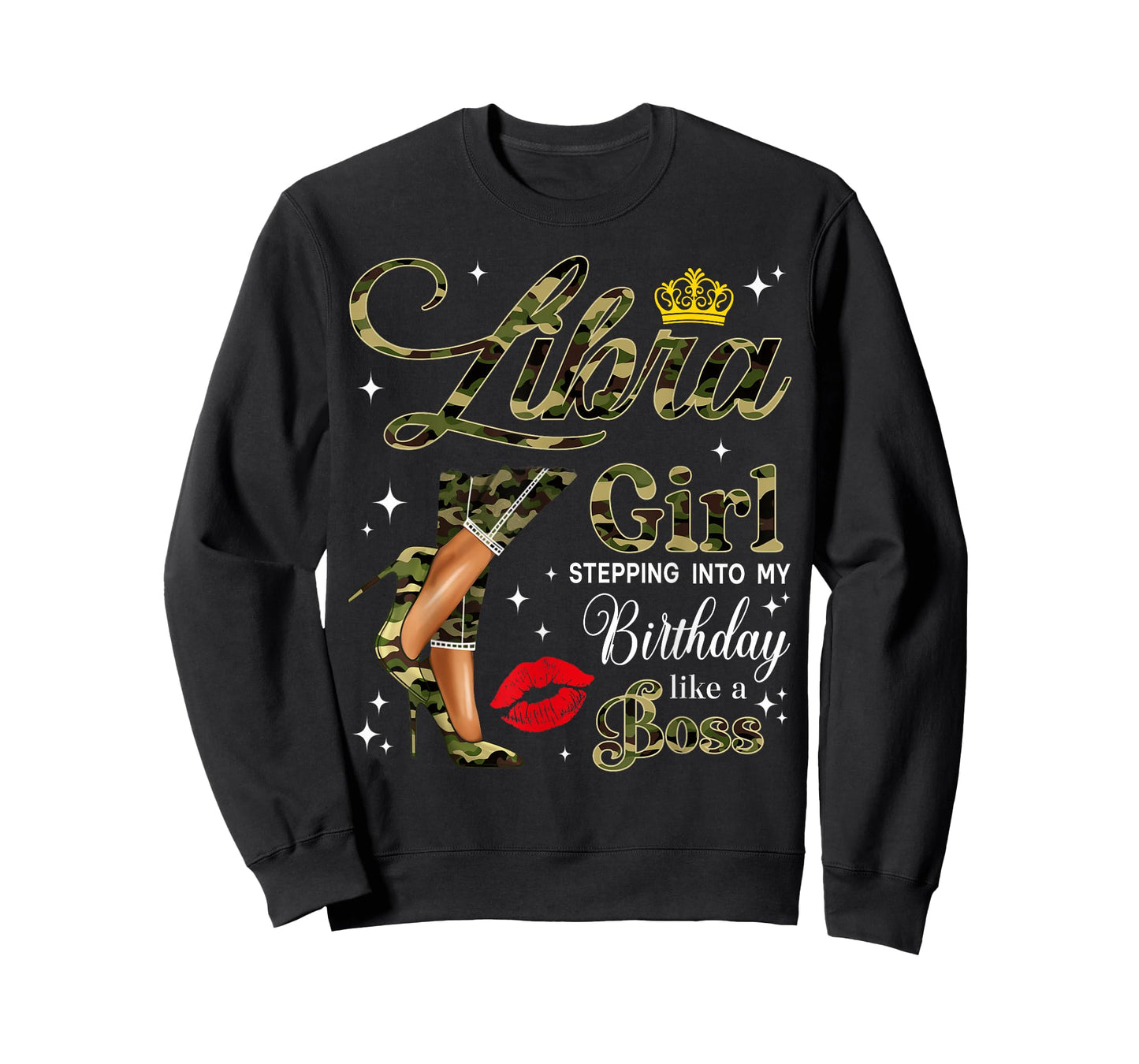 Libra Girl Camouflage Black Woman Camo Heels Zodiac T-Shirt