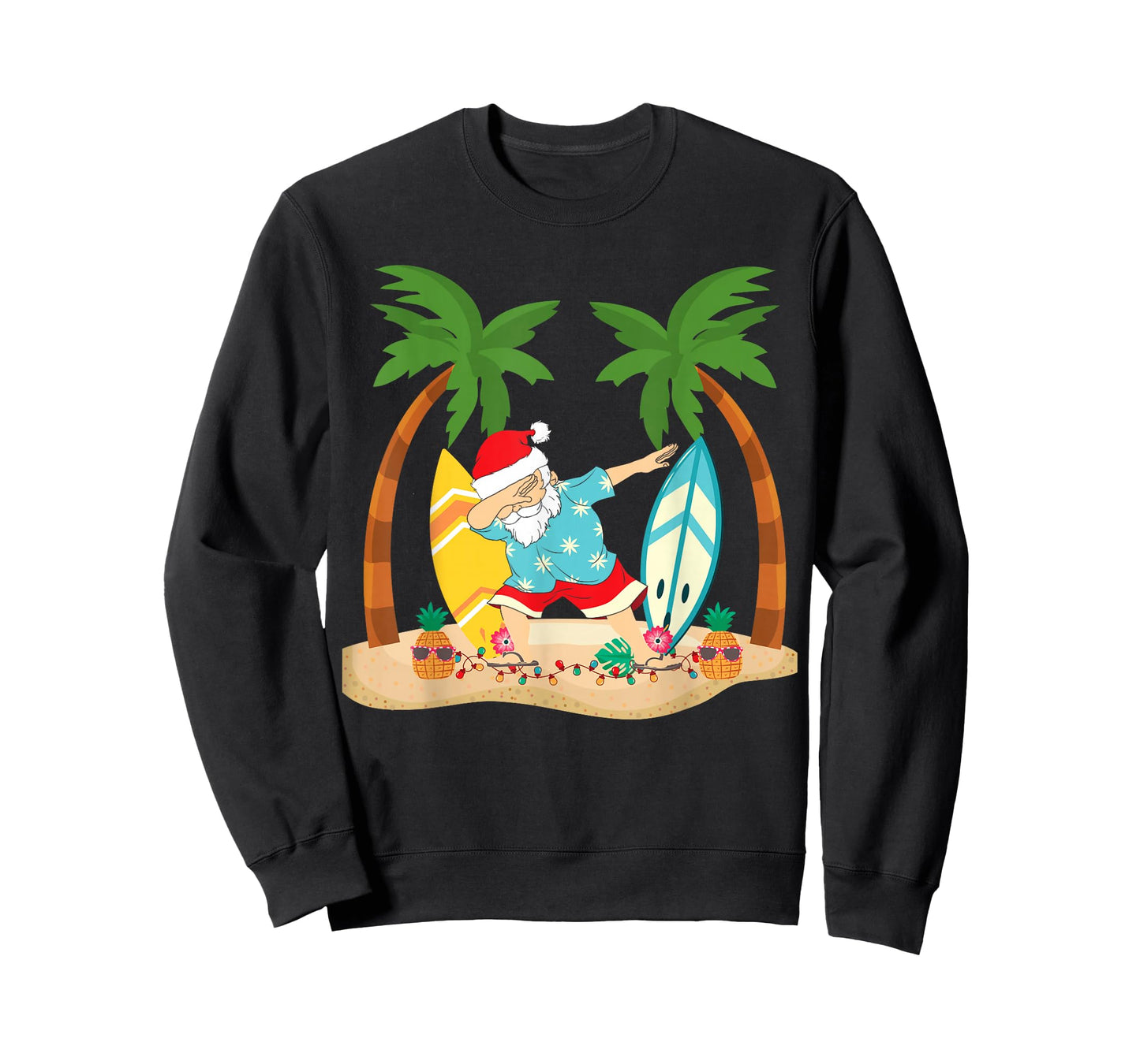 Christmas in July Dabbing Santa Tropical Beach Surfing T-Shirt
