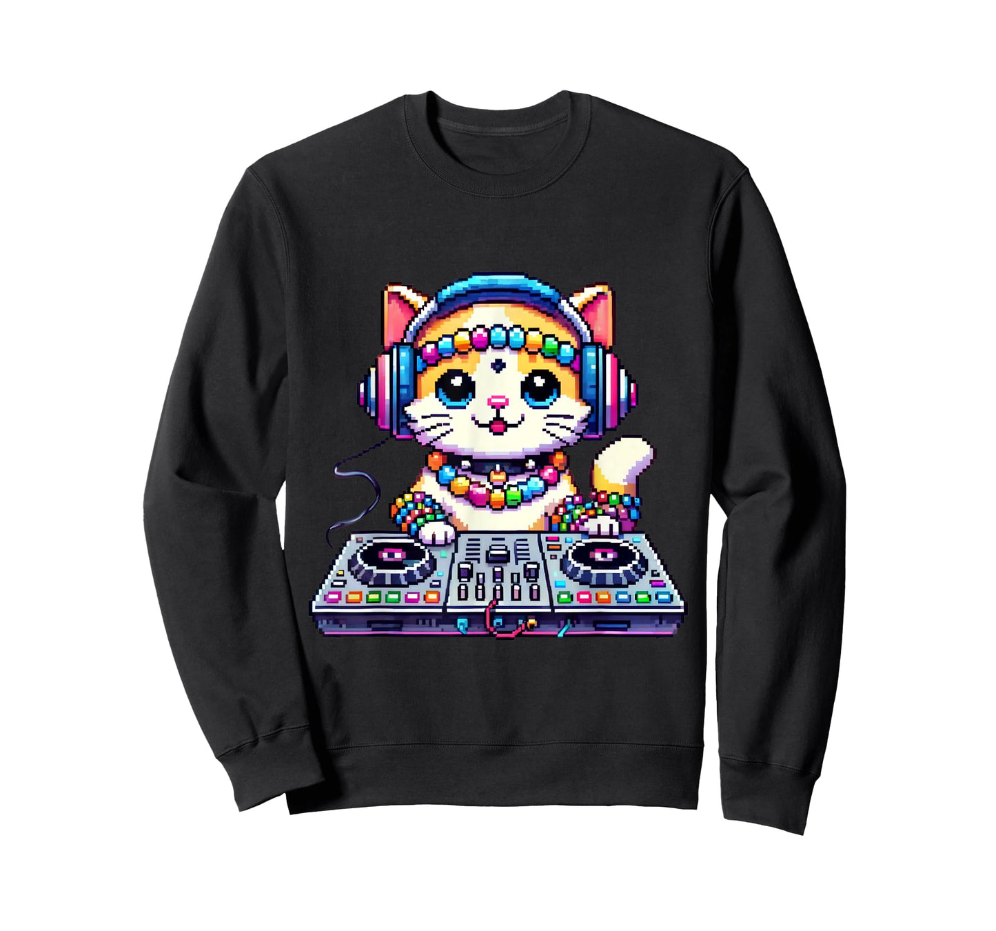 Funny Graphic Pixel Kandi DJ Cat Festival Rave EDM Party EDC T-Shirt for Men Women