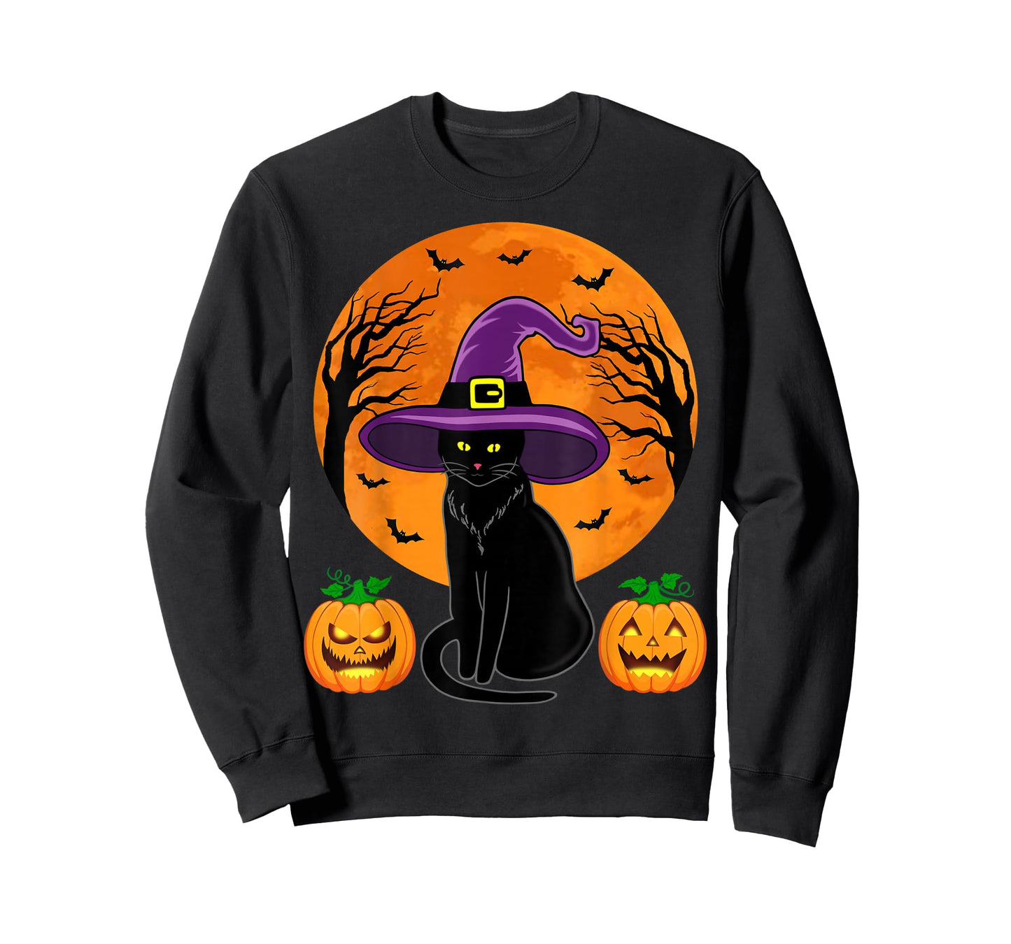 Retro Black Cat Halloween Pumpkin Costume Women Kids Girls T-Shirt