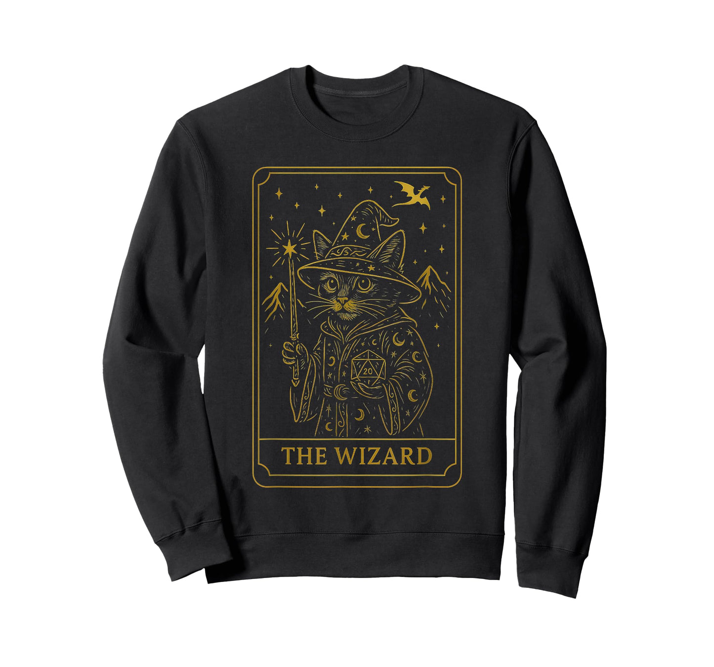 RPG Gamer Wizard D20 Dice Nerdy Geek Cat Men Women Kids T-Shirt