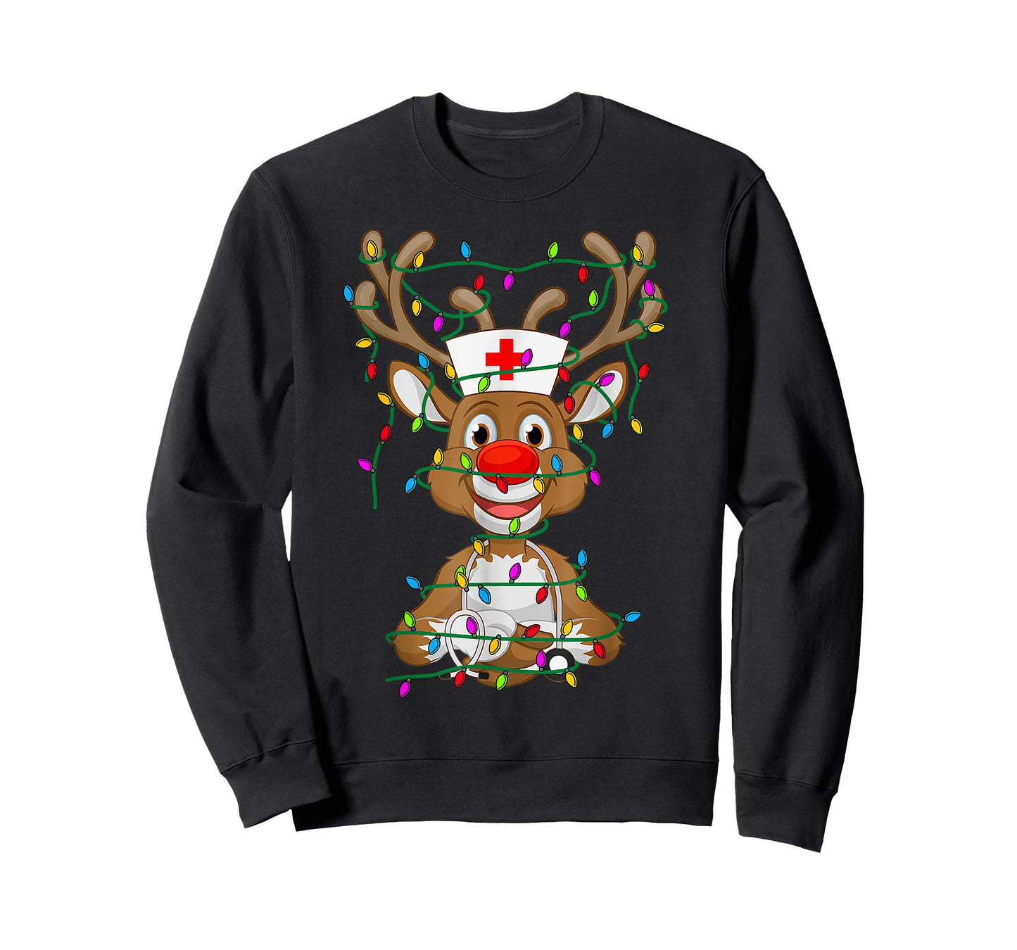 Christmas Light Reindeer Scrubs Rubber Gloves Nurses Gifts T-Shirt