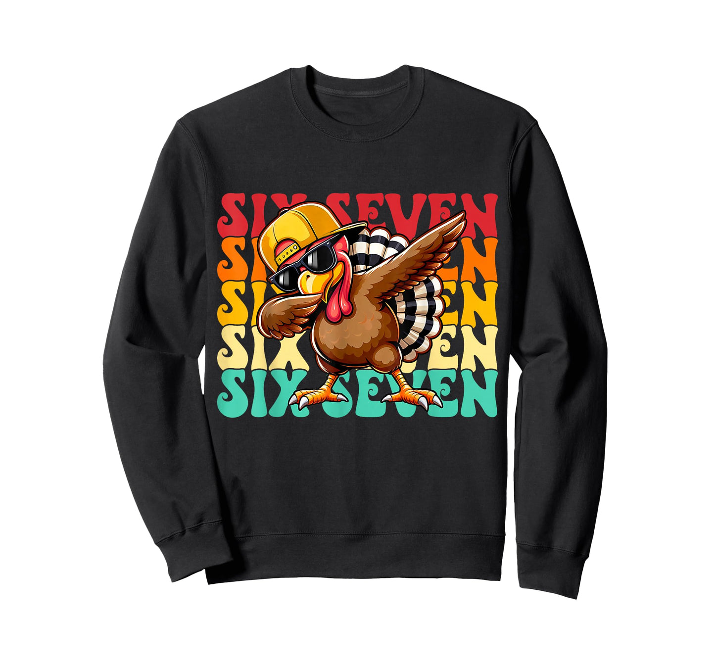 Funny Dabbing Turkey Six Seven 6 7 Squad Thanksgiving Day T-Shirt