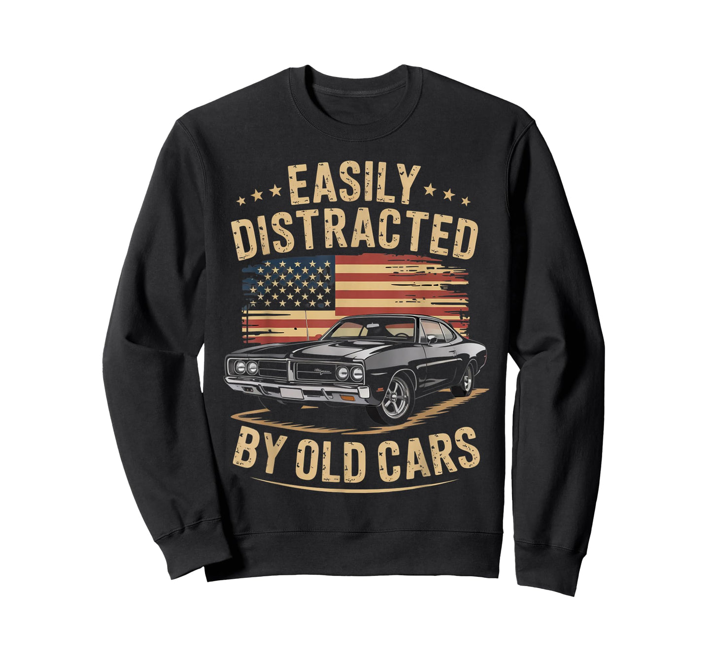 Easily Distracted by Old Cars Classic Car Guy Funny Vintage T-Shirt