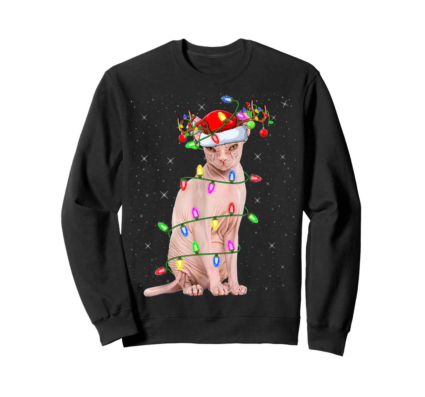 Sphynx Cat Lover Xmas Lighting Santa Sphynx Cat Christmas T-Shirt