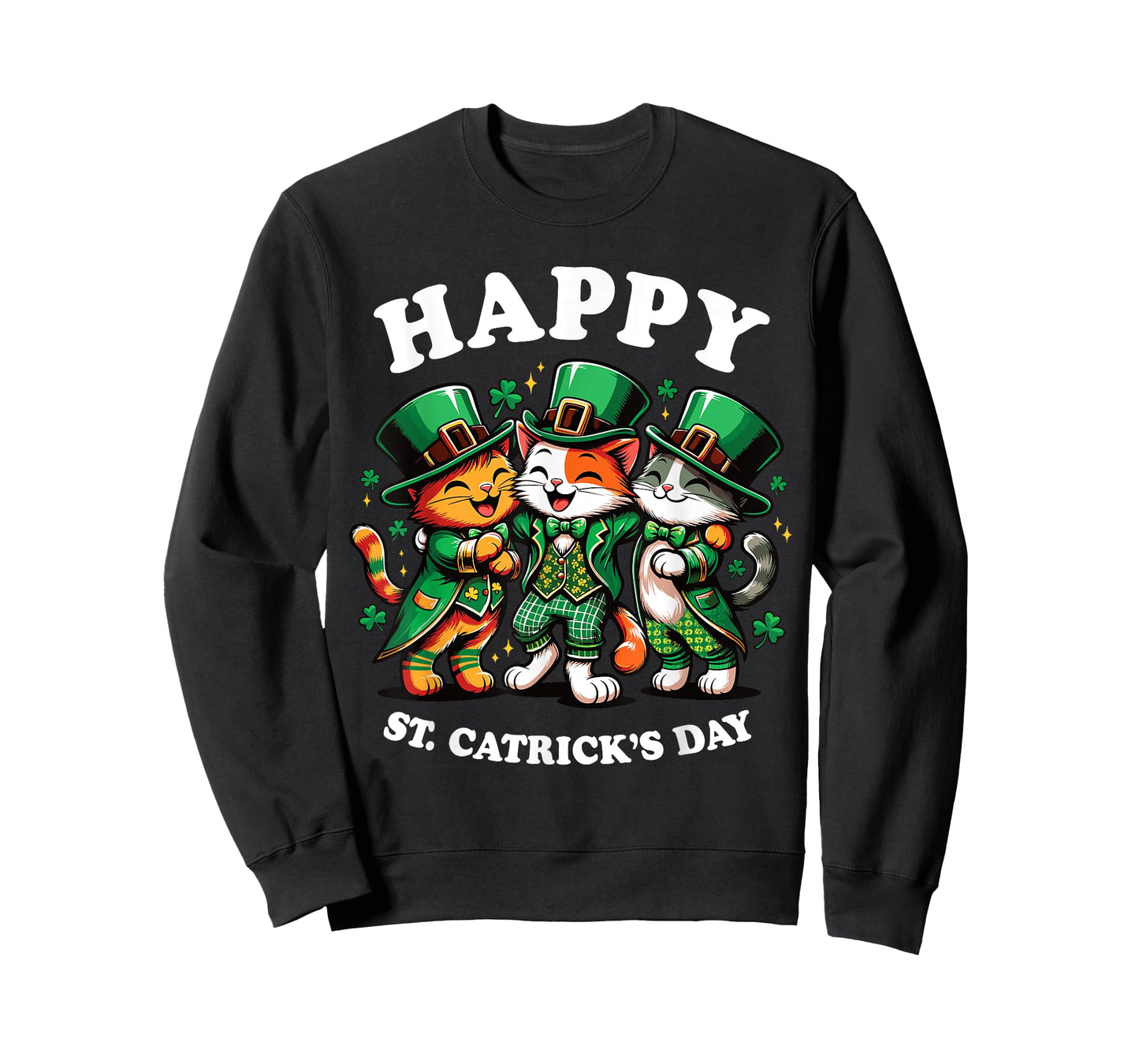 Happy St Catricks Day St Patricks Day Cat Leprechaun Funny T-Shirt