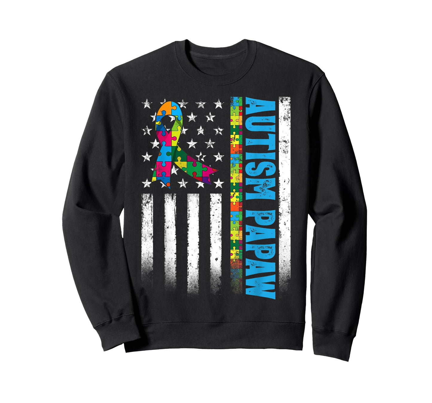 Retro American Flag Autism Papaw Awareness Autistic T-Shirt