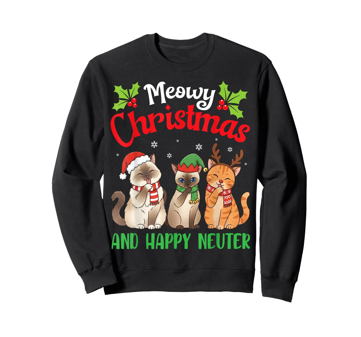 Meowy Christmas and Happy Neuter Funny Cat Holiday Lover T-Shirt