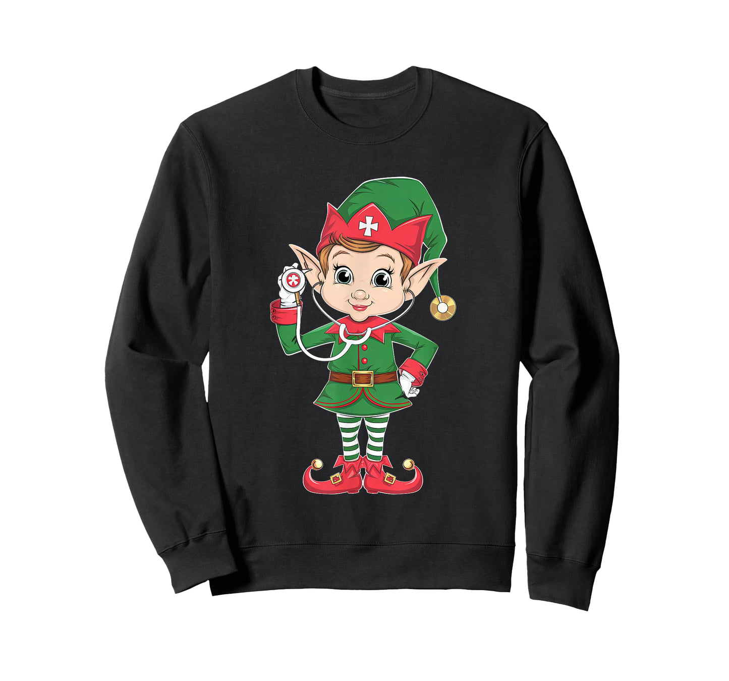 Cute Elf Nurse Scrub Tops Christmas Stethoscope Nursing Girl T-Shirt