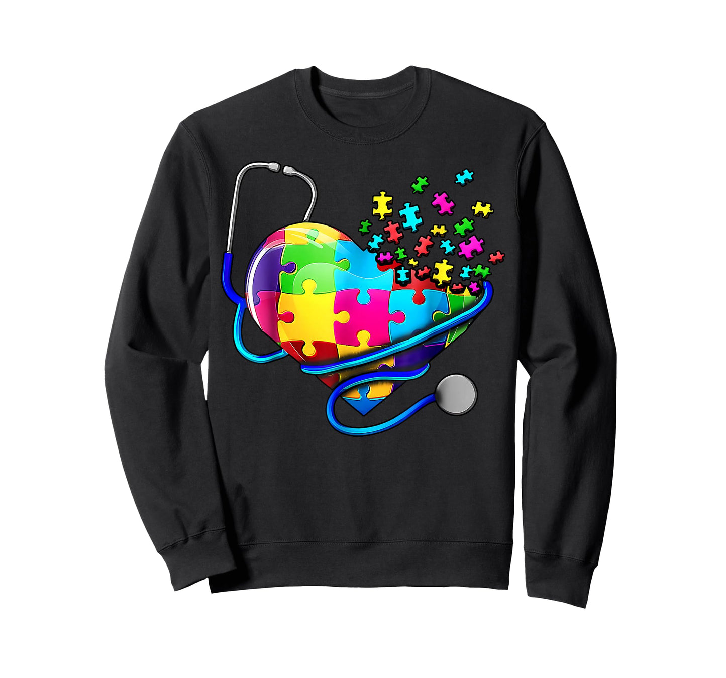 Autism Awareness Nurse Stethoscope Heart ASD Scrub Top Women T-Shirt