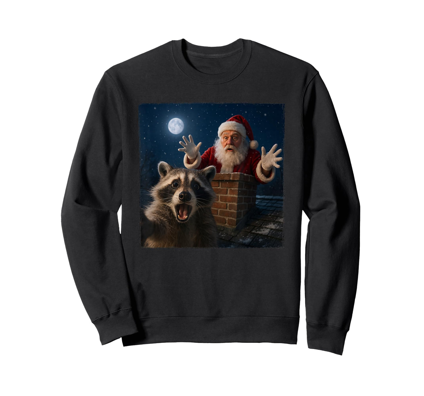 Funny Raccoon Selfie with Santa in Chimney Christmas T-Shirt