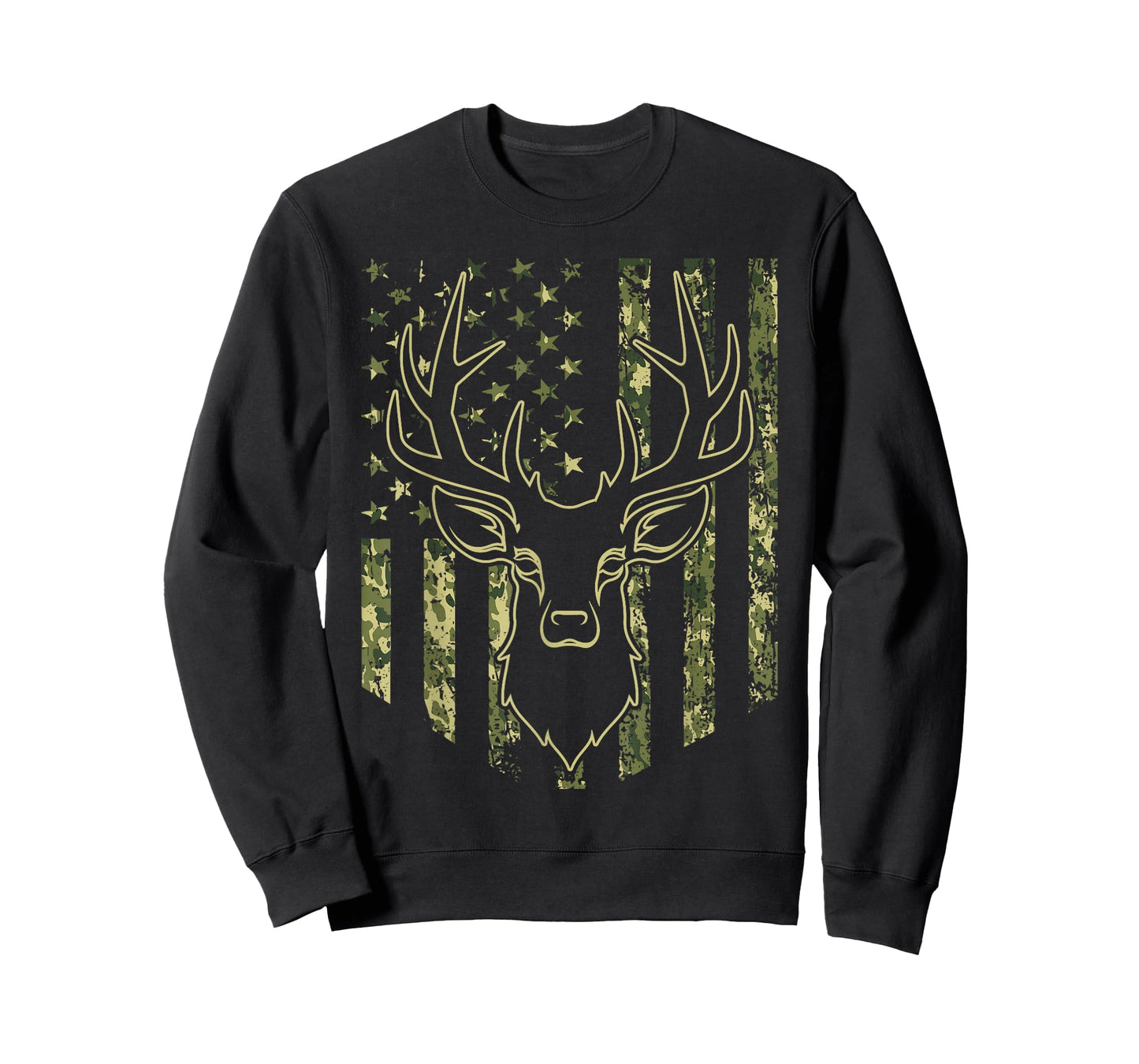 Camouflage USA Flag Deer Hunting Camo Whitetail Buck Head T-Shirt