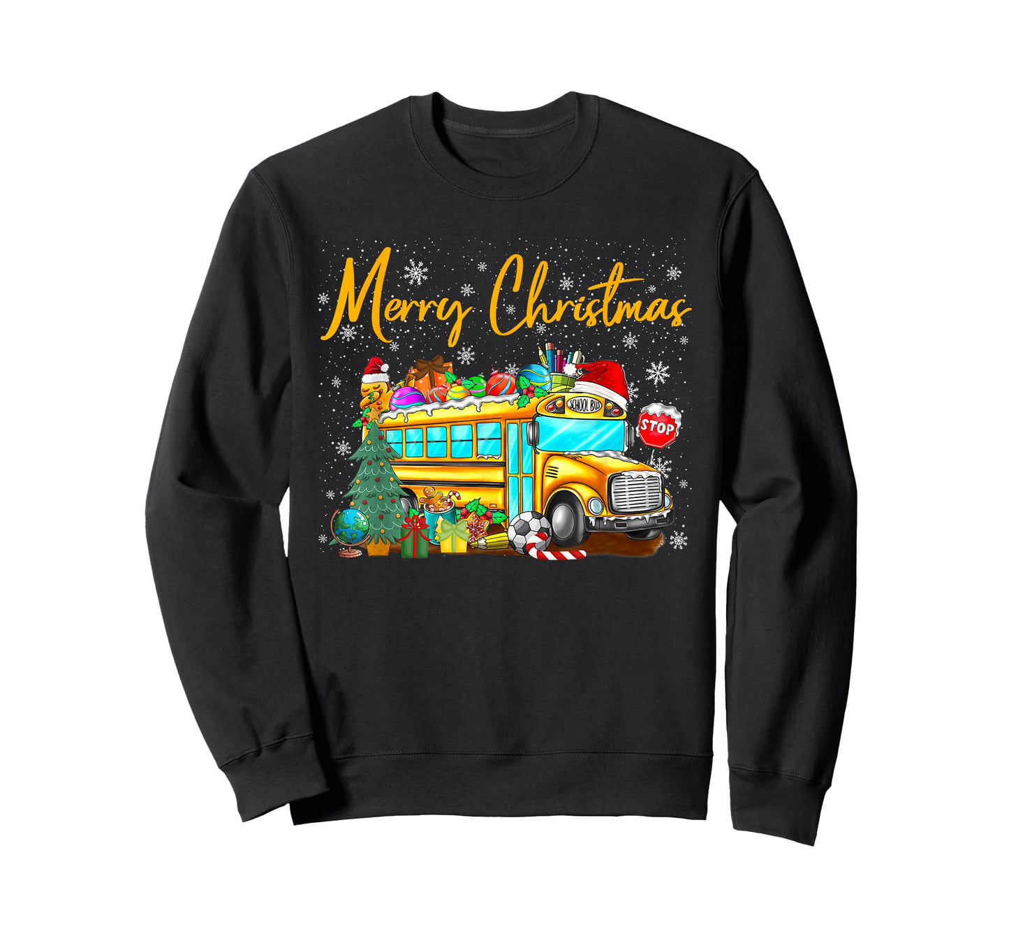 School Bus Driver Santa Hat Merry Christmas Tree Men Women T-Shirt