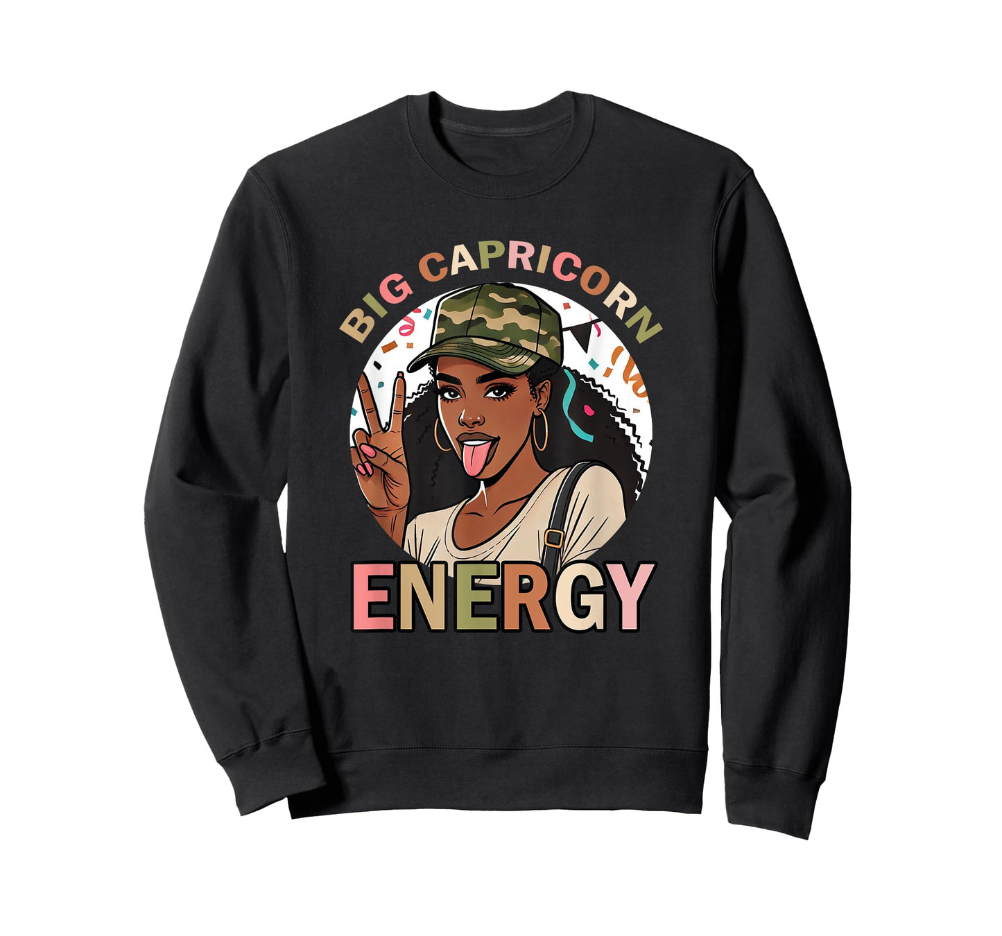 Big Capricorn Energy Camo Hat Birthday Party T-Shirt