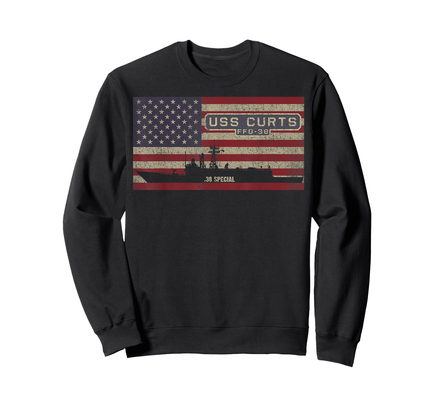 USS Curts FFG-38 Frigate Ship USA American Flag T-Shirt