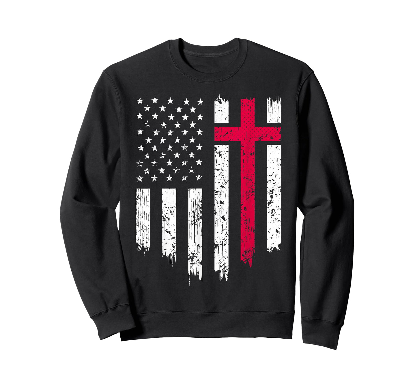 Vintage Distressed USA Flag Cross Christian Faith Gift T-Shirt Small