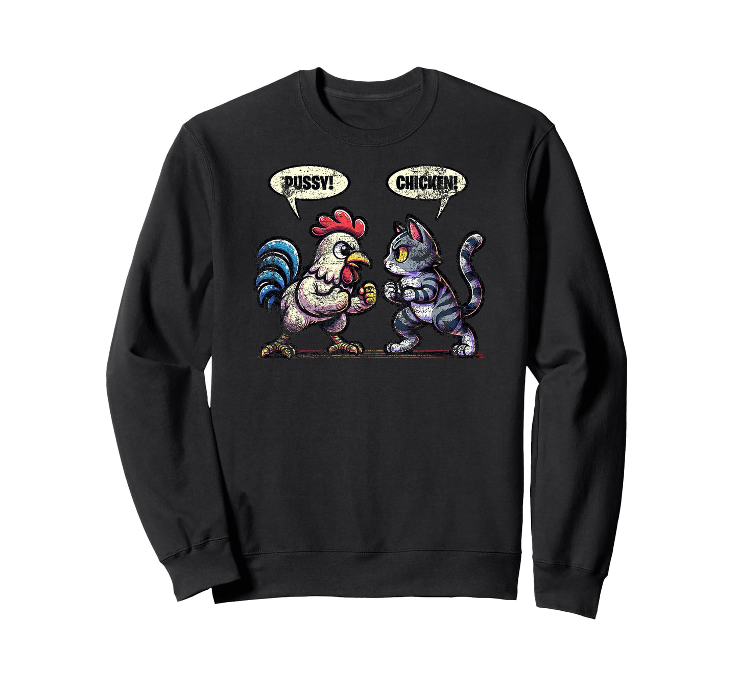 Pussy Chicken Cat and Chicken Smack Talk Funny Distressed T-Shirt