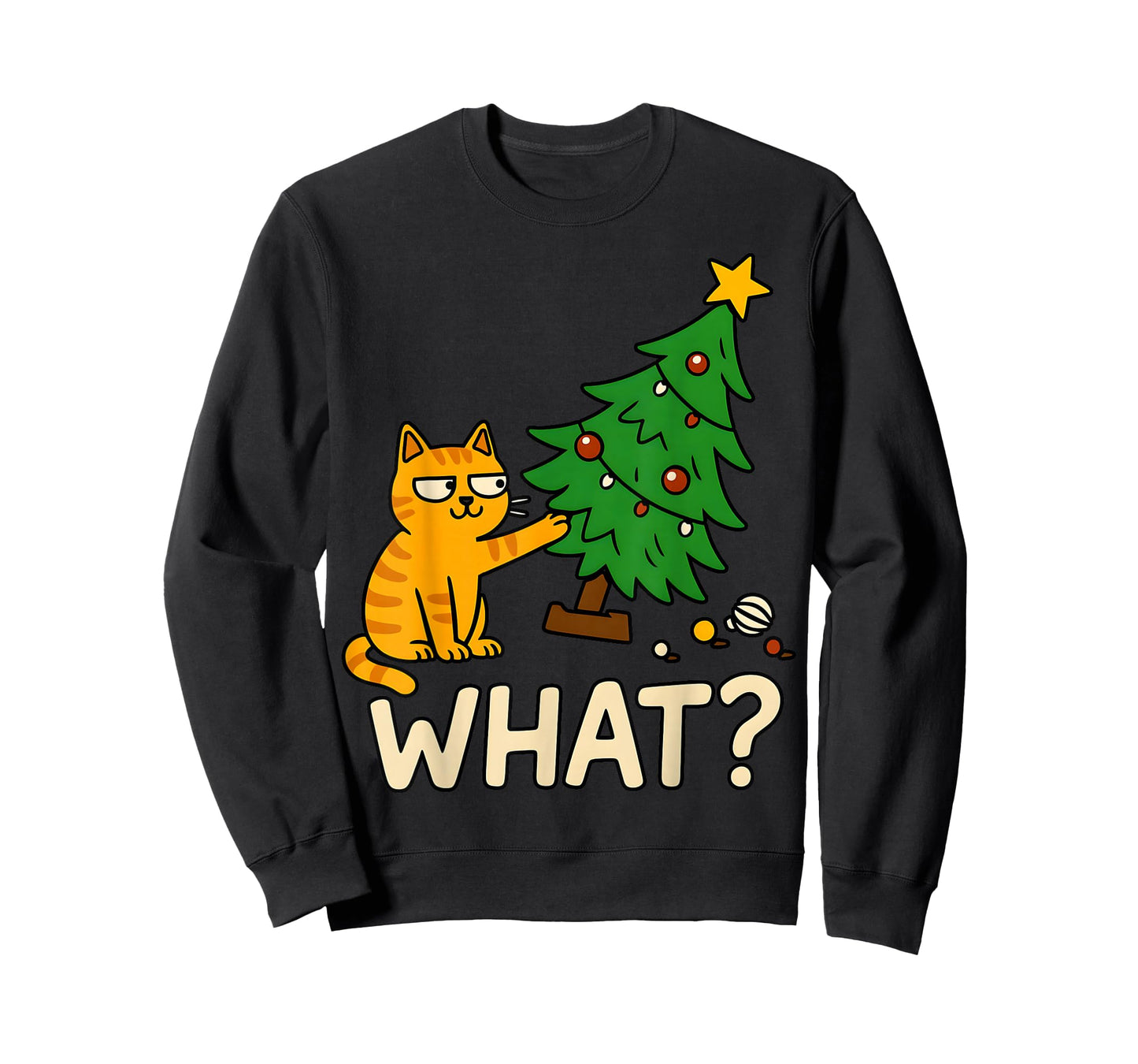 Tabby Cat Xmas Cat Pushing Christmas Tree Over Cat What? T-Shirt