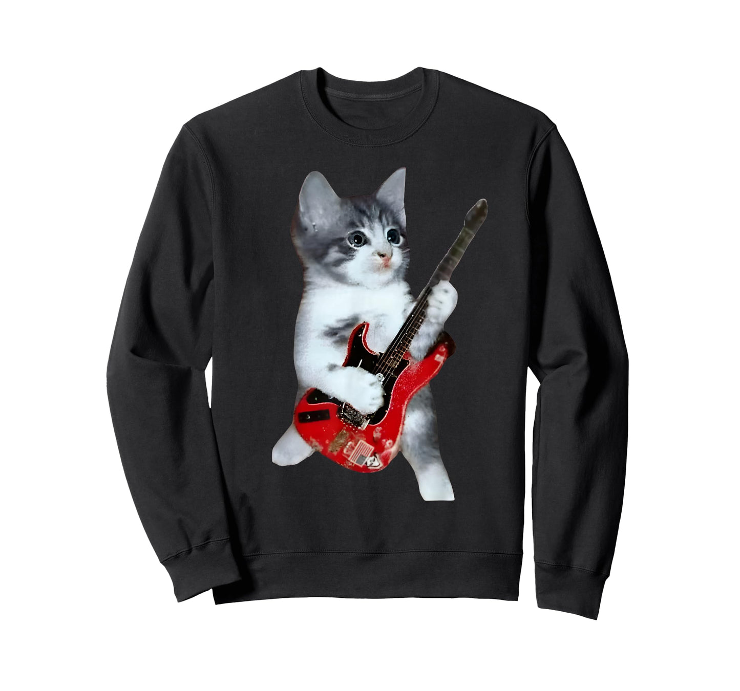 Funny Cat Playing Red Electric Guitar Rock Music Lover Shirt T-Shirt