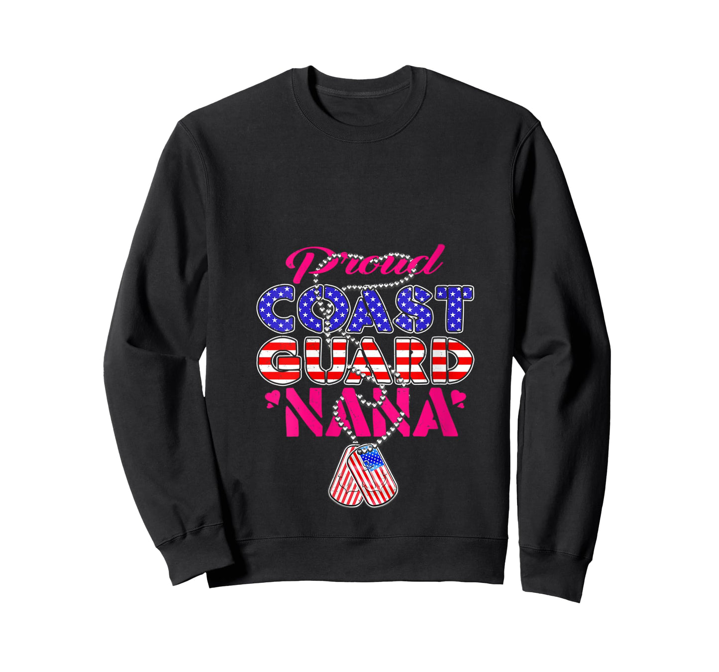 Womens Proud US Coast Guard Nana US Flag Dog Tags Military Grandma V-Neck T-Shirt