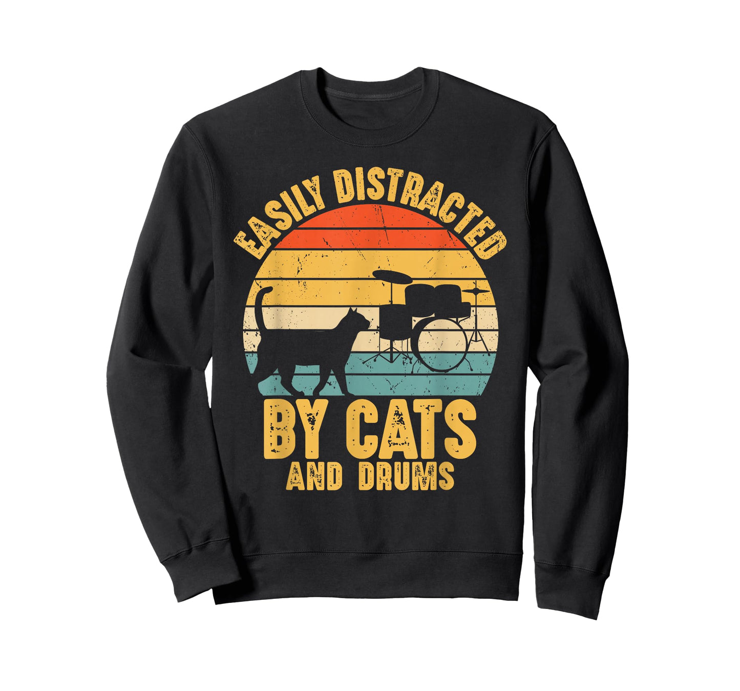 Easily Distracted by Cats and Drums Music Funny Drummer T-Shirt