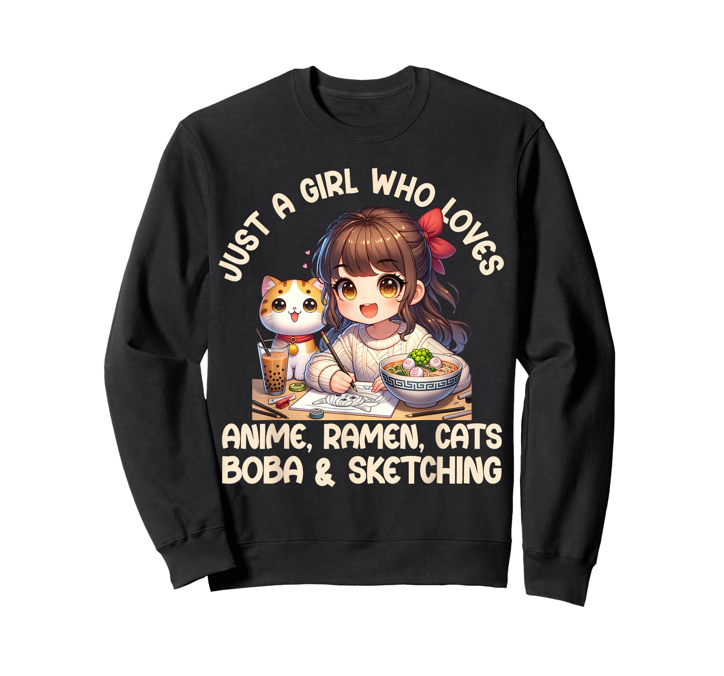 Just A Girl Who Loves Anime Ramen Cats Boba And Sketching T-Shirt