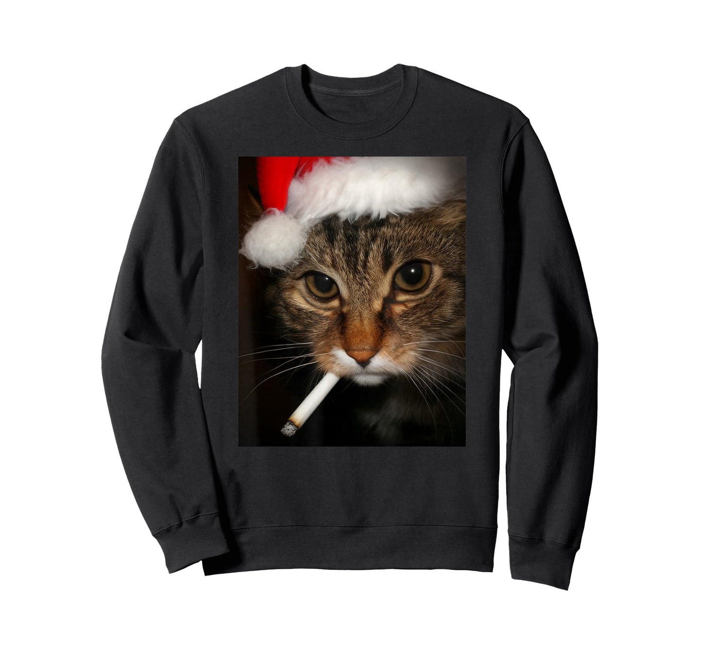 Smoking Cat in Santa Hat Funny Xmas Meme T-Shirt
