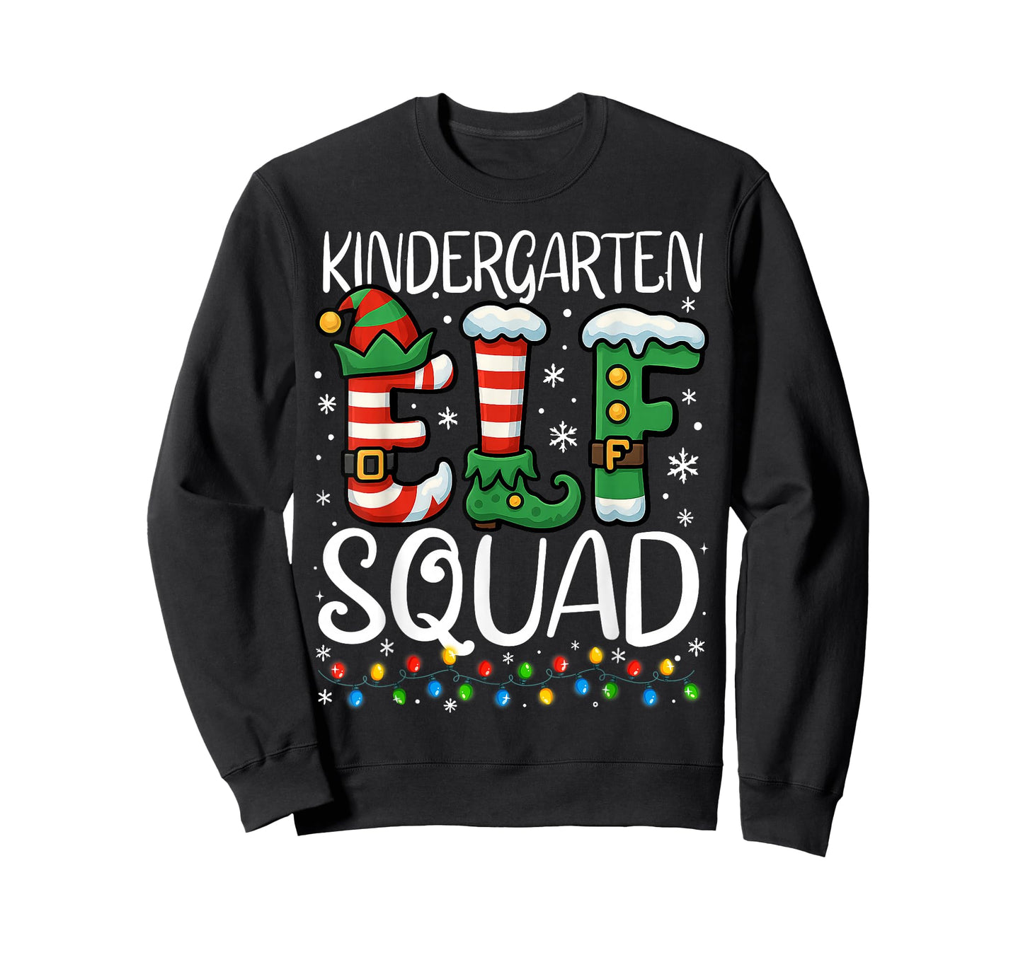 Christmas Teacher Kindergarten Elf Squad Xmas Lights Pajamas T-Shirt