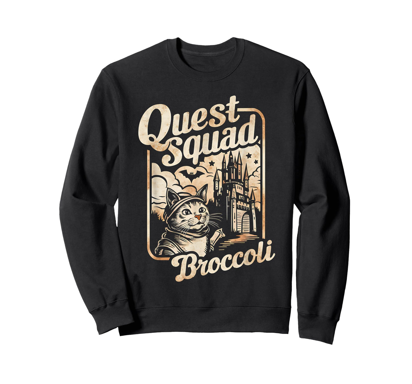 Quest Fantasy Squad Broccoli Funny Cat Men Women Kids Retro T-Shirt