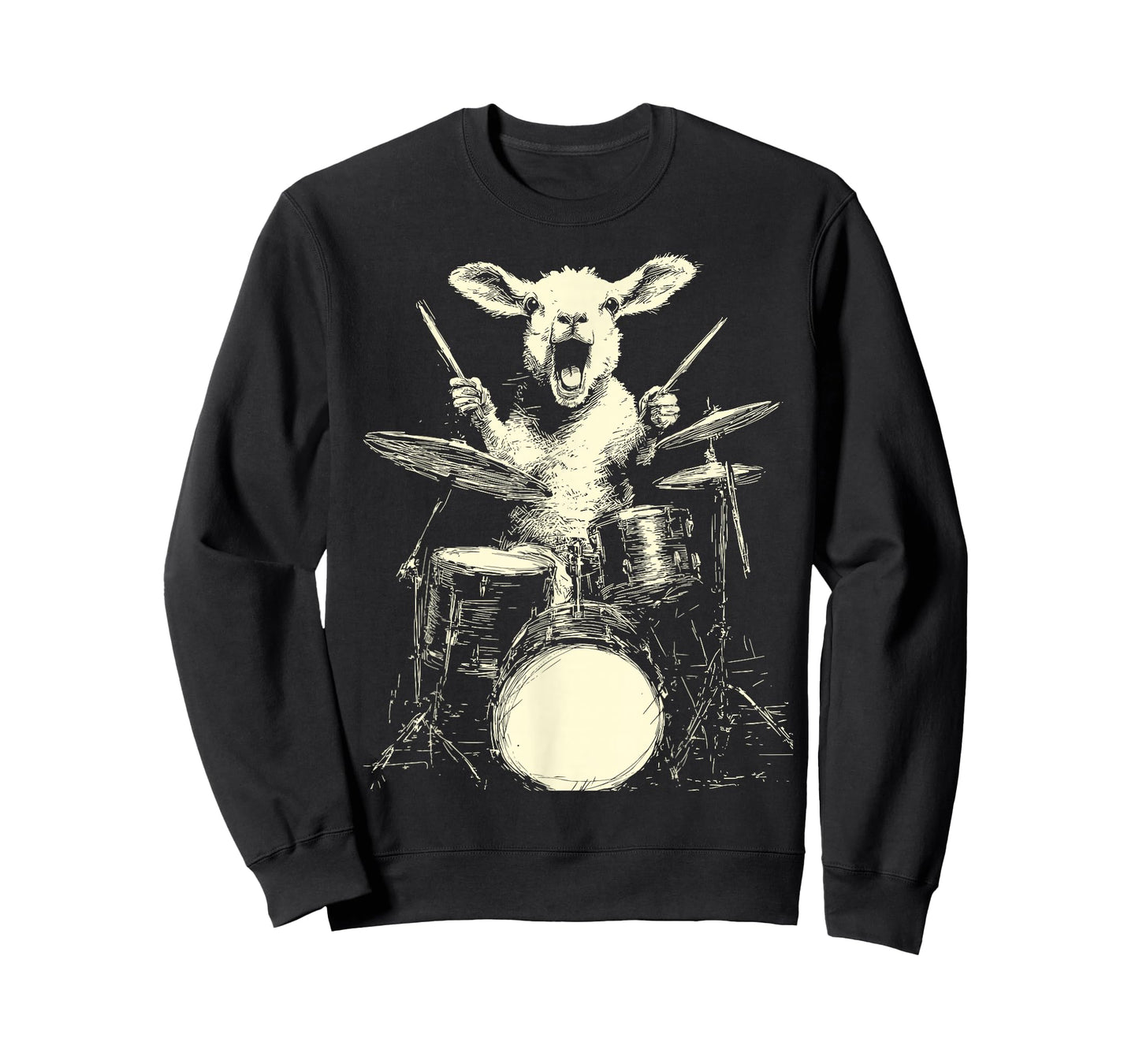 Cute Lamb Playing Drums Funny Music Animal Drummer Graphic T-Shirt